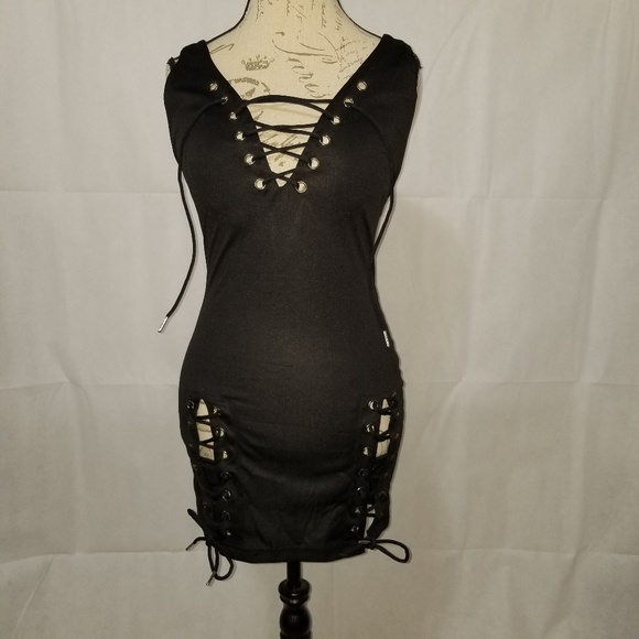 2019 SZ Med. Sexy Deep V Neck Lace Up Dress - Picture 5 of 8